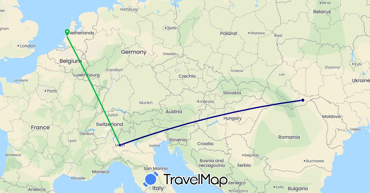 TravelMap itinerary: driving, bus in Italy, Netherlands, Ukraine (Europe)